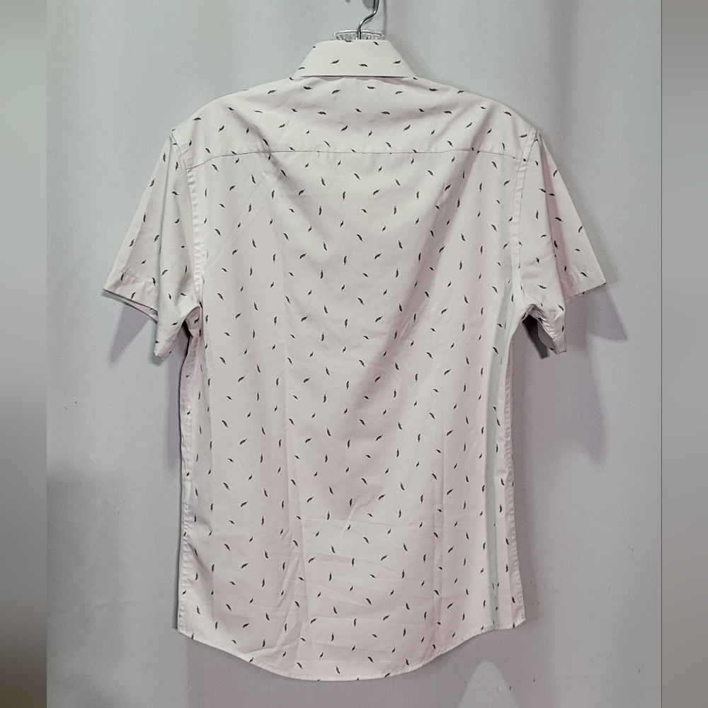 Nautica Men's White Leaf Print Short Sleeve Slim Fit Dress Shirt Small 14/14.5 - Picture 5 of 6